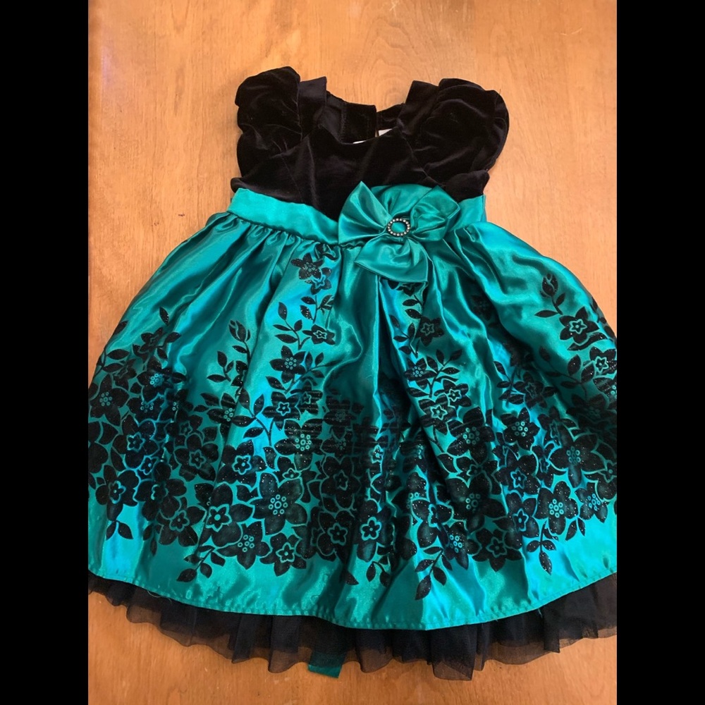 Girls 3T Green Black Velvet Sparkle Holiday Dress